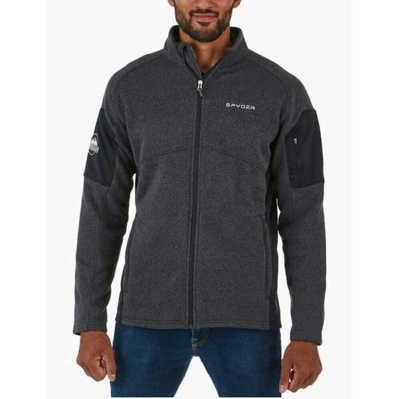 Spyder Empire Gray Black Fleece Outdoor Utility Full Zip Jacket Size Large - Picture 2 of 10